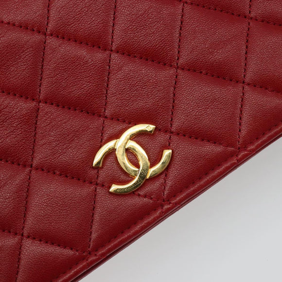 CHANEL Matelassé Schouderkettingtas Lamsleer Rood Goud CC Auth 189311