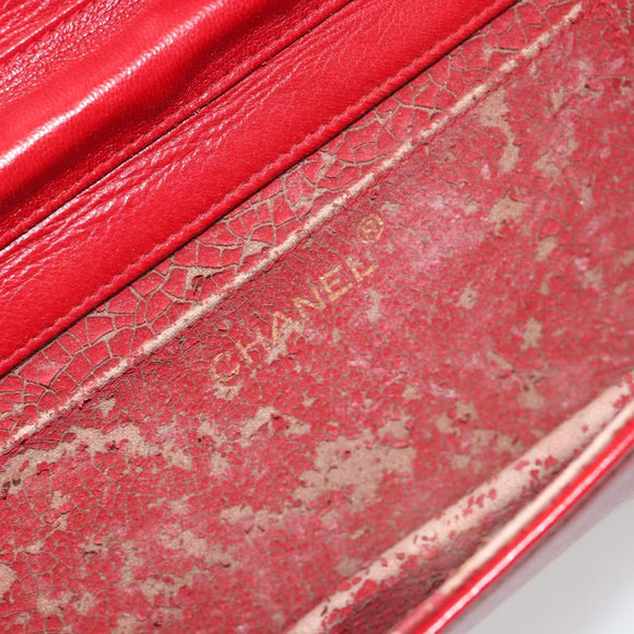 CHANEL Matelassé Schouderkettingtas Lamsleer Rood Goud CC Auth 189311