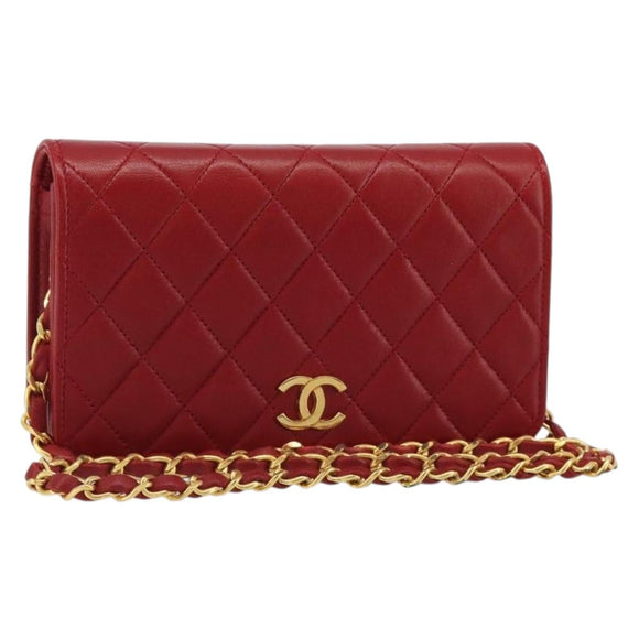 CHANEL Matelassé Schouderkettingtas Lamsleer Rood Goud CC Auth 189311