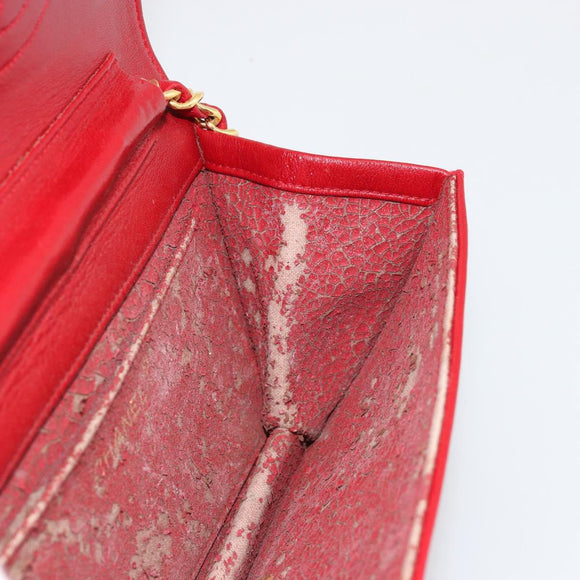 CHANEL Matelassé Schouderkettingtas Lamsleer Rood Goud CC Auth 189311