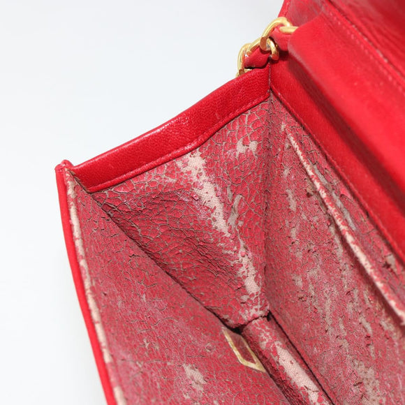 CHANEL Matelassé Schouderkettingtas Lamsleer Rood Goud CC Auth 189311