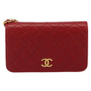 CHANEL Matelassé Schouderkettingtas Lamsleer Rood Goud CC Auth 189311-13