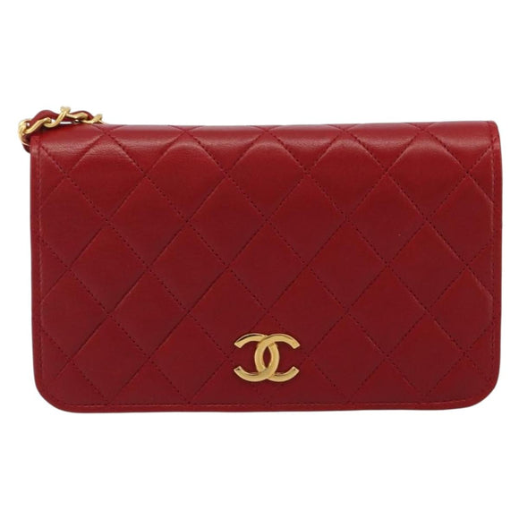 CHANEL Matelassé Schouderkettingtas Lamsleer Rood Goud CC Auth 189311