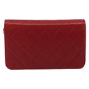 CHANEL Matelassé Schouderkettingtas Lamsleer Rood Goud CC Auth 189311-2