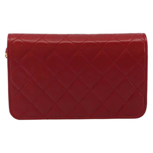CHANEL Matelassé Schouderkettingtas Lamsleer Rood Goud CC Auth 189311
