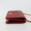 CHANEL Matelassé Schouderkettingtas Lamsleer Rood Goud CC Auth 189311-3