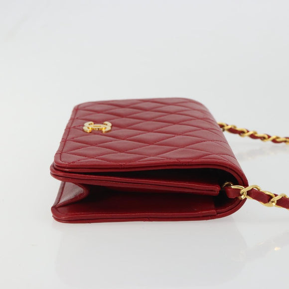 CHANEL Matelassé Schouderkettingtas Lamsleer Rood Goud CC Auth 189311