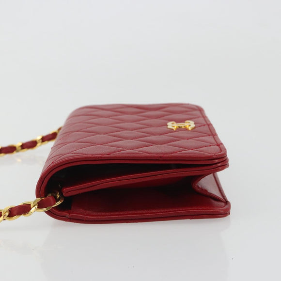 CHANEL Matelassé Schouderkettingtas Lamsleer Rood Goud CC Auth 189311
