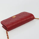 CHANEL Matelassé Schouderkettingtas Lamsleer Rood Goud CC Auth 189311-6
