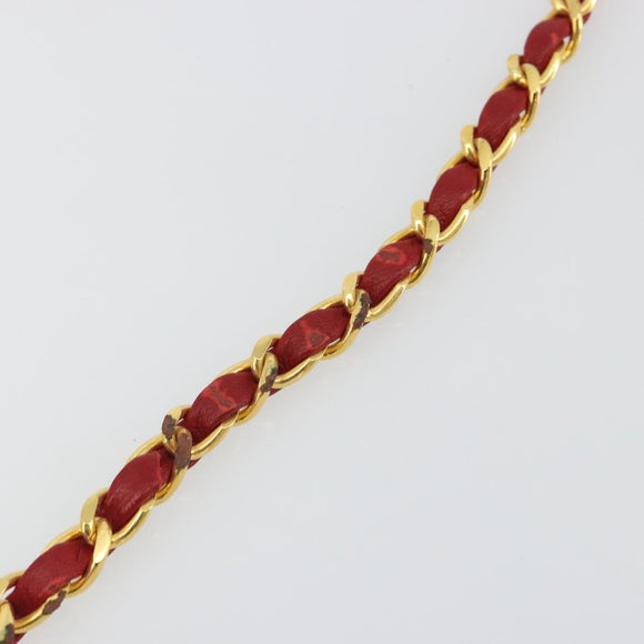 CHANEL Matelassé Schouderkettingtas Lamsleer Rood Goud CC Auth 189311