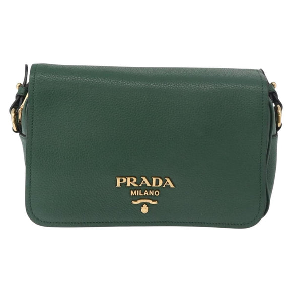 PRADA Shoulder Bag Leather Green Gold Auth 189320SAM