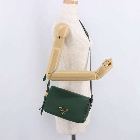 PRADA Shoulder Bag Leather Green Gold Auth 189320SAM