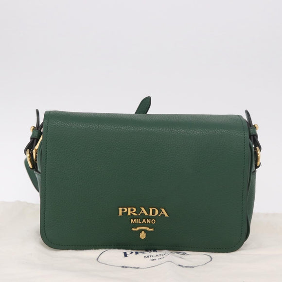PRADA Shoulder Bag Leather Green Gold Auth 189320SAM
