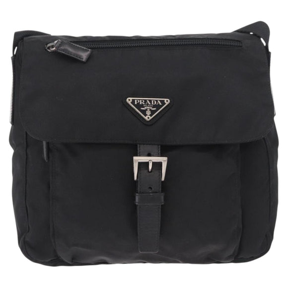 PRADA Shoulder Bag Nylon Black Silver Auth 189321A