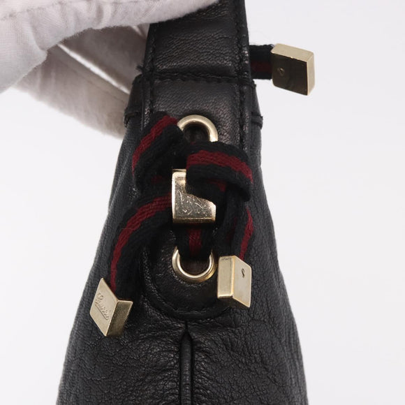 GUCCI Schoudertas Leer Zwart Goud 162882 Auth 189322A