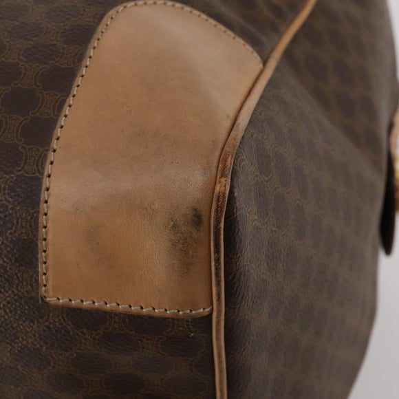 CELINE Macadam Canvas Boston Bag PVC Leather Brown Gold Auth 189325