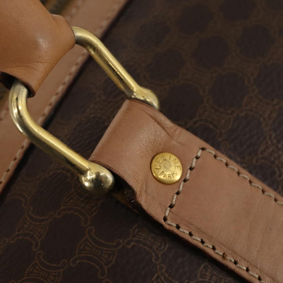 CELINE Macadam Canvas Boston Bag PVC Leather Brown Gold Auth 189325