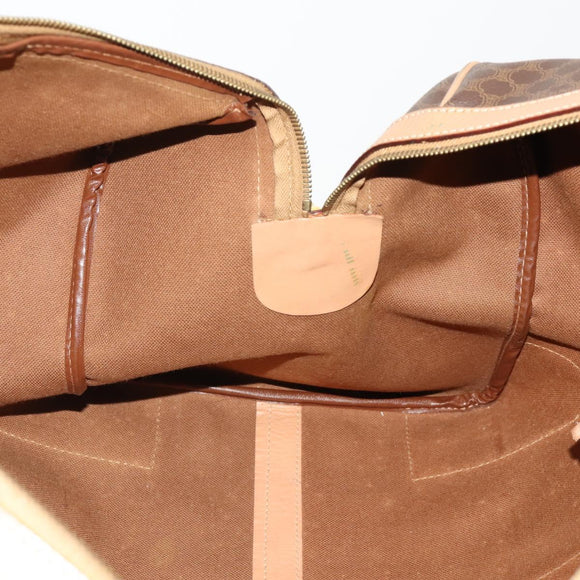CELINE Macadam Canvas Boston Bag PVC Leather Brown Gold Auth 189325