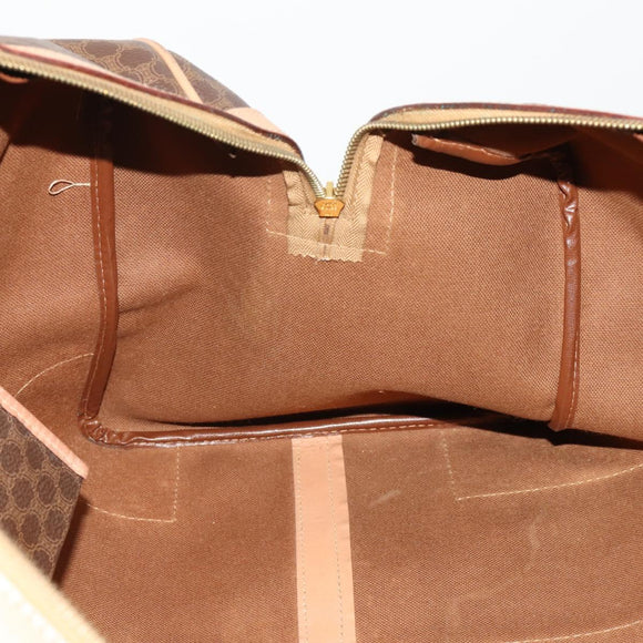 CELINE Macadam Canvas Boston Bag PVC Leather Brown Gold Auth 189325