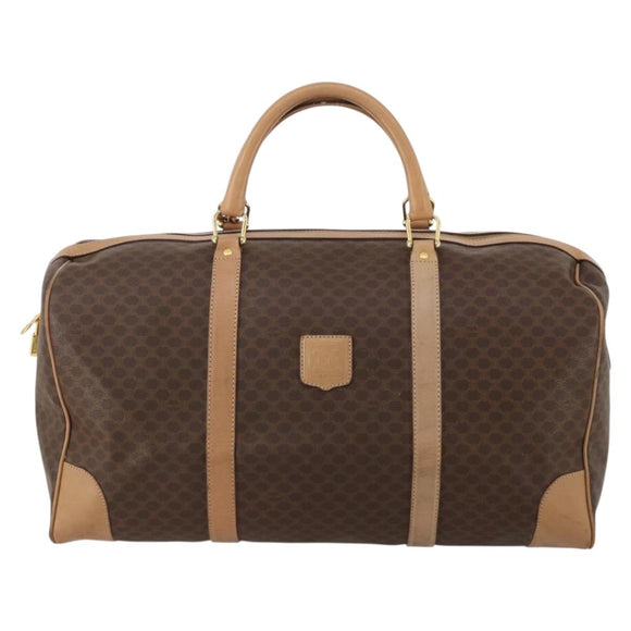 CELINE Macadam Canvas Boston Bag PVC Leather Brown Gold Auth 189325