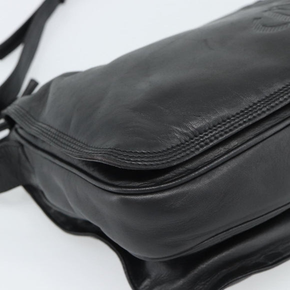 LOEWE Anagram Shoulder Bag Leather Black Gold Auth 189326