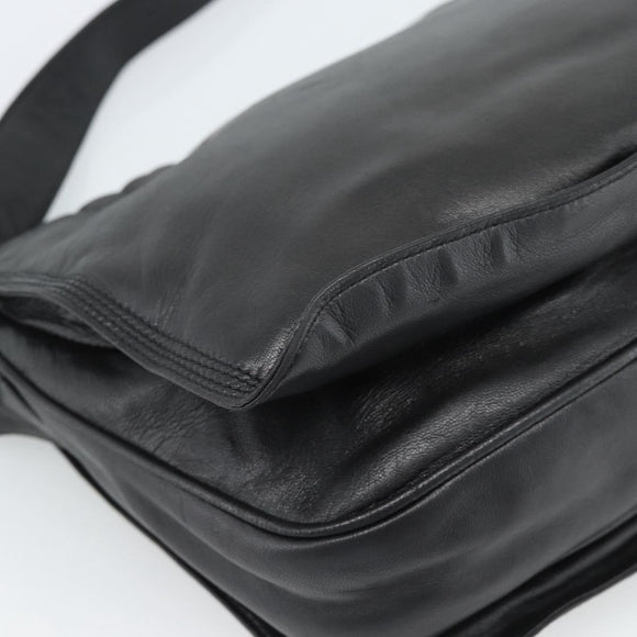 LOEWE Anagram Shoulder Bag Leather Black Gold Auth 189326