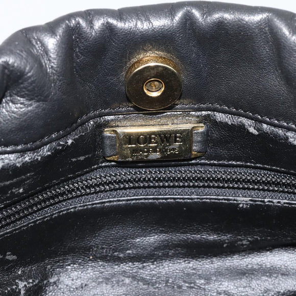 LOEWE Anagram Shoulder Bag Leather Black Gold Auth 189326