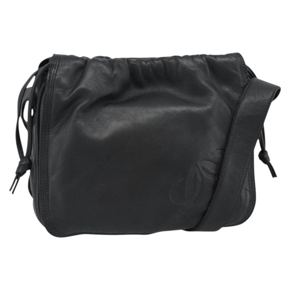 LOEWE Anagram Shoulder Bag Leather Black Gold Auth 189326
