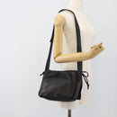 LOEWE Anagram Shoulder Bag Leather Black Gold Auth 189326-22
