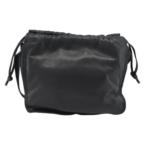 LOEWE Anagram Shoulder Bag Leather Black Gold Auth 189326