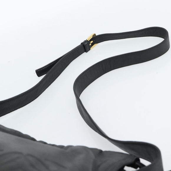 LOEWE Anagram Shoulder Bag Leather Black Gold Auth 189326