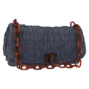 PRADA Gathered Chain Shoulder Bag Denim Blue Gold Auth 189327V-1