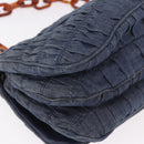 PRADA Gathered Chain Shoulder Bag Denim Blue Gold Auth 189327V-13