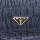 PRADA Gathered Chain Shoulder Bag Denim Blue Gold Auth 189327V-15