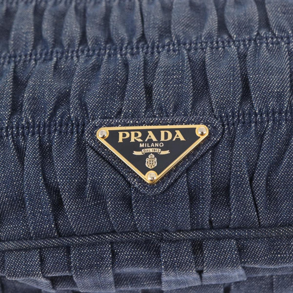 PRADA Gathered Chain Shoulder Bag Denim Blue Gold Auth 189327V