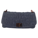 PRADA Gathered Chain Shoulder Bag Denim Blue Gold Auth 189327V-2