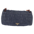 PRADA Gathered Chain Shoulder Bag Denim Blue Gold Auth 189327V-3