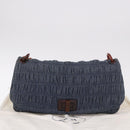 PRADA Gathered Chain Shoulder Bag Denim Blue Gold Auth 189327V-32