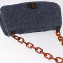 PRADA Gathered Chain Shoulder Bag Denim Blue Gold Auth 189327V-6