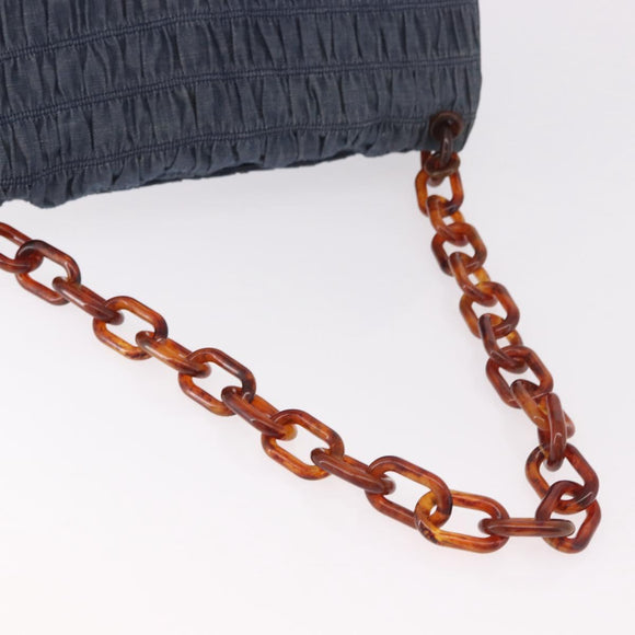 PRADA Gathered Chain Shoulder Bag Denim Blue Gold Auth 189327V