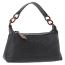CHANEL Shoulder Bag Caviar Skin Black Gold CC Auth 189329SAM-1