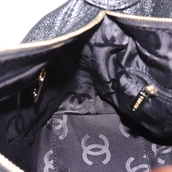 CHANEL Shoulder Bag Caviar Skin Black Gold CC Auth 189329SAM