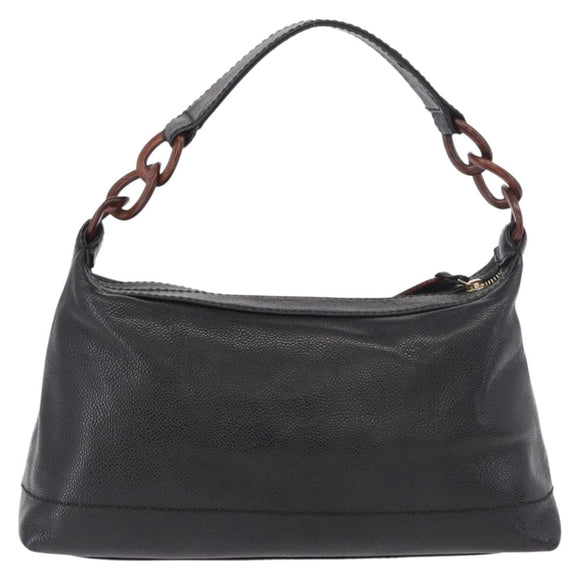 CHANEL Shoulder Bag Caviar Skin Black Gold CC Auth 189329SAM