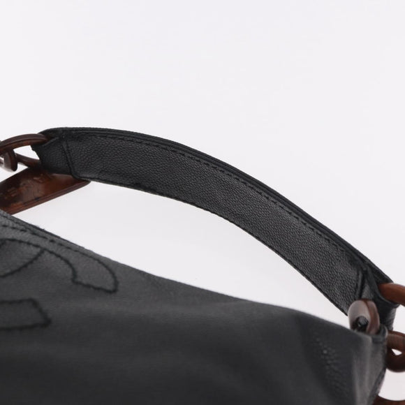 CHANEL Shoulder Bag Caviar Skin Black Gold CC Auth 189329SAM
