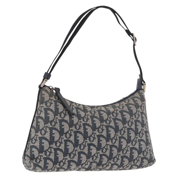 Christian Dior Trotter Canvas Accessory Pouch Navy Silver Auth 189334V