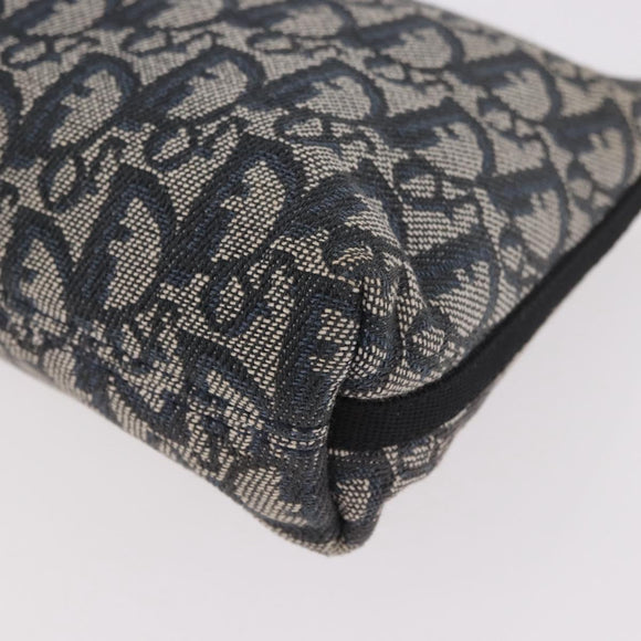 Christian Dior Trotter Canvas Accessory Pouch Navy Silver Auth 189334V