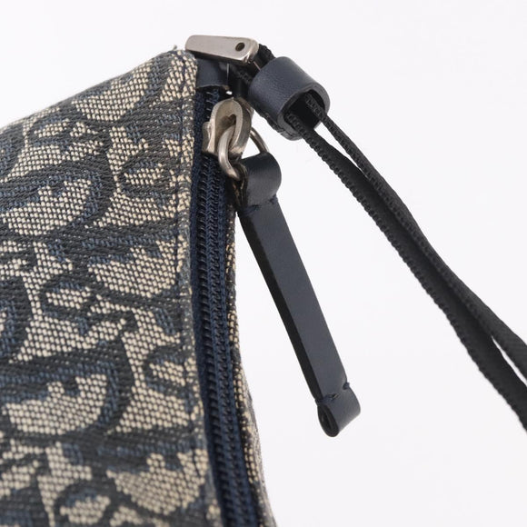 Christian Dior Trotter Canvas Accessory Pouch Navy Silver Auth 189334V