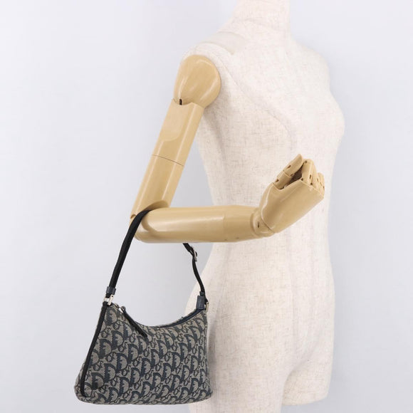 Christian Dior Trotter Canvas Accessory Pouch Navy Silver Auth 189334V