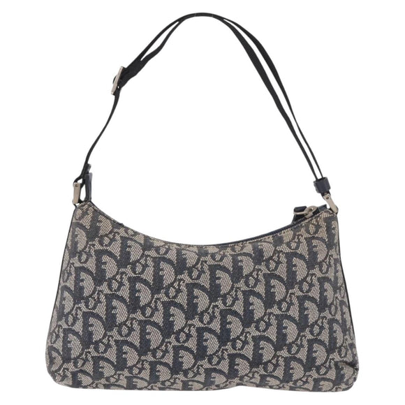 Christian Dior Trotter Canvas Accessory Pouch Navy Silver Auth 189334V