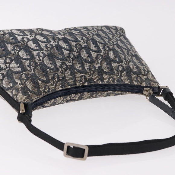 Christian Dior Trotter Canvas Accessory Pouch Navy Silver Auth 189334V